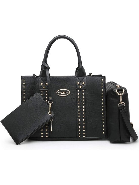 Handbags - Women's Black Wallet Set Top Handle Satchel Shoulder 3pcs Hobo Handbag